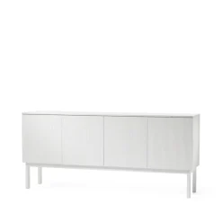 Beam sideboard, vit lack, vitt stativ, toppskiva i carrara marmor