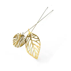 Brass leaves dekoration 2-pack, Wood