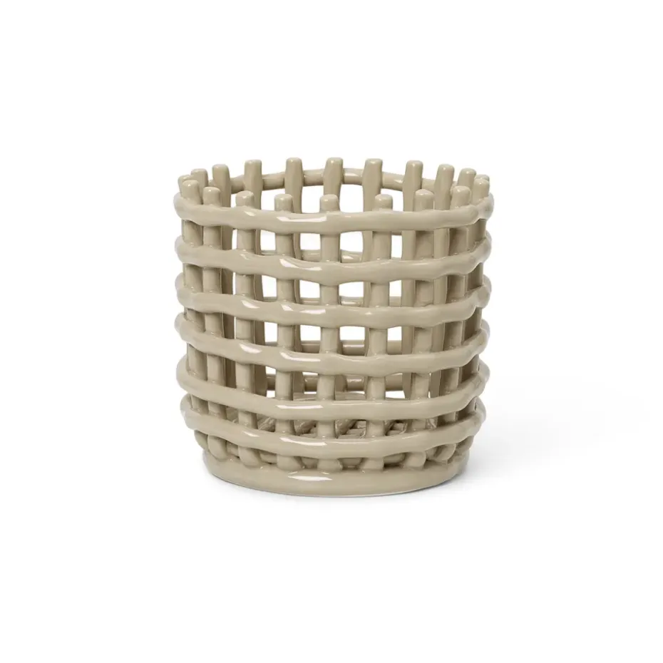 Ceramic flätad korg Ø16 cm, Cashmere
