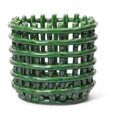 Ceramic flätad korg Ø16 cm, Emerald Green