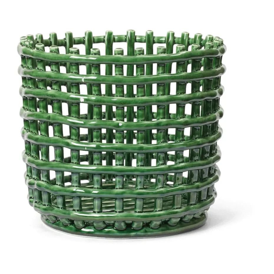 Ceramic flätad korg Ø23,5 cm, Emerald Green