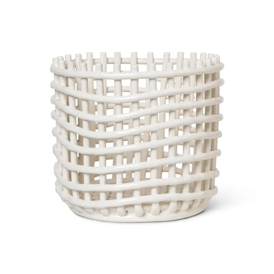 Ceramic flätad korg Ø23,5 cm, Off white