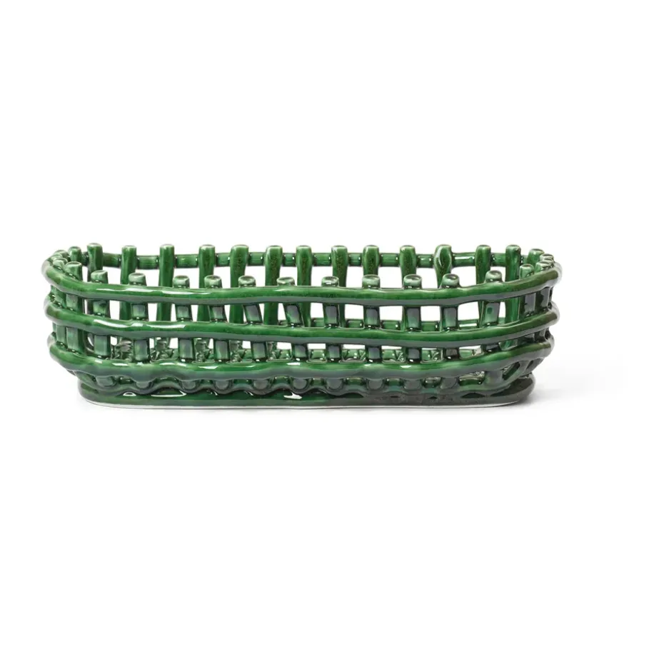 Ceramic flätad korg oval 15x30 cm, Emerald Green