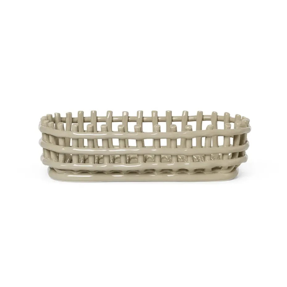 Ceramic flätad korg oval 15x30 cm, Cashmere