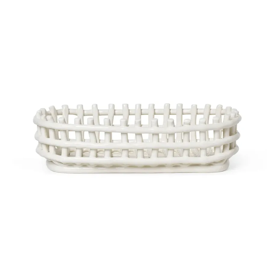 Ceramic flätad korg oval 15x30 cm, Off white