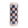Column Candle blockljus large 25 cm, Pink-bordeaux-dark blue check