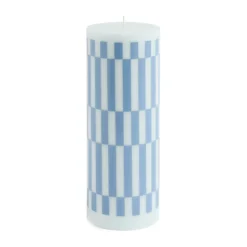 Column Candle blockljus large 25 cm, Light blue-dusty blue check