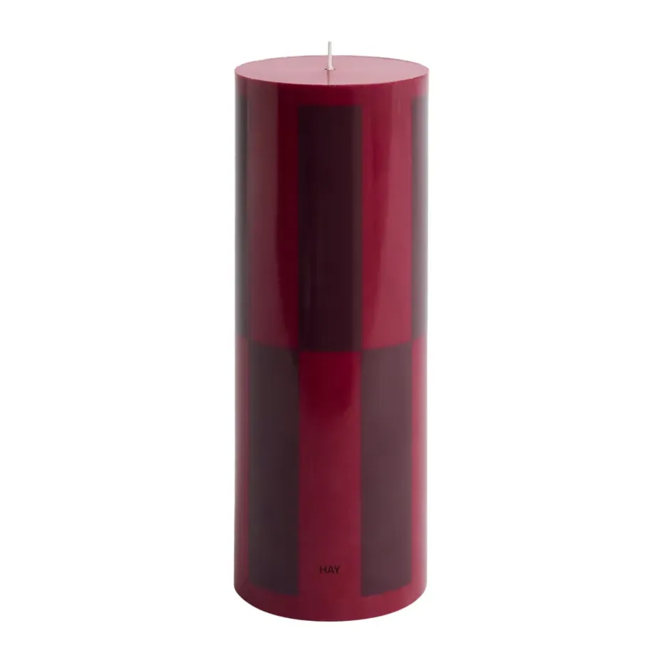 Column Candle blockljus large 25 cm, Wine-bordeaux large check