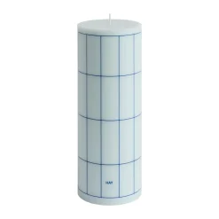 Column Candle blockljus large 25 cm, Light blue-blue grid check