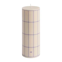 Column Candle blockljus medium 20 cm, Off white-blue grid check