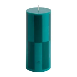 Column Candle blockljus small 15 cm, Green-dark green large check