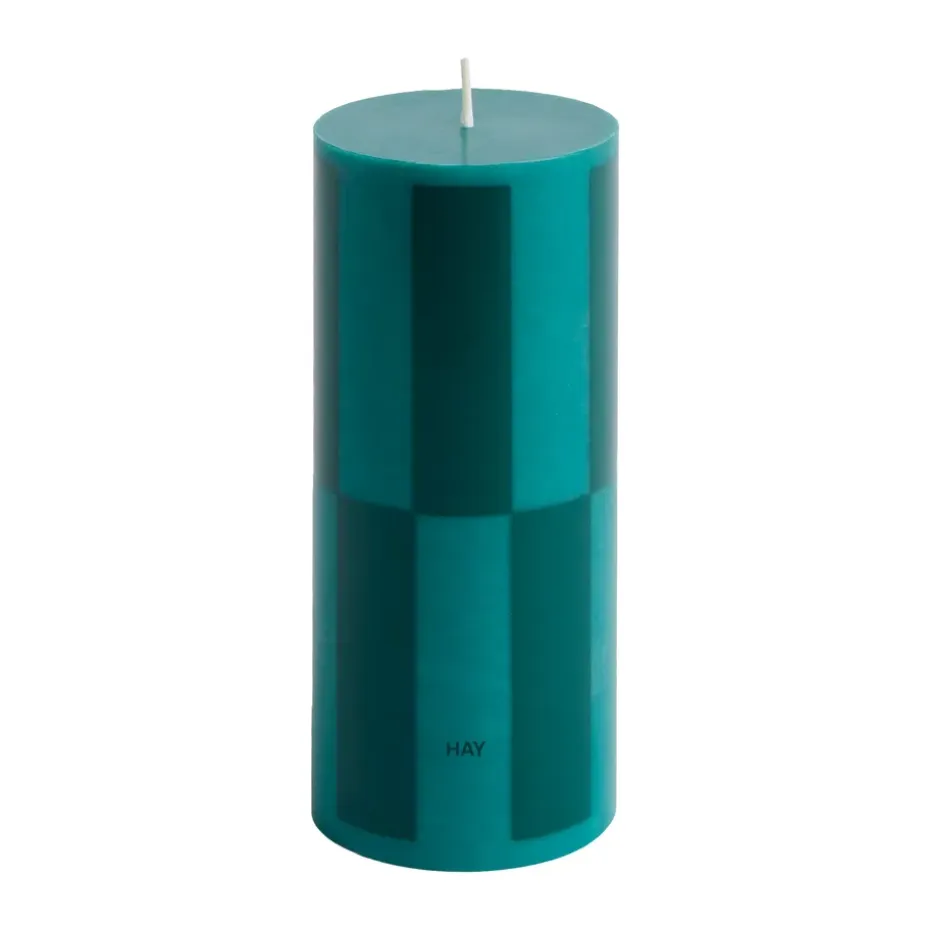 Column Candle blockljus small 15 cm, Green-dark green large check
