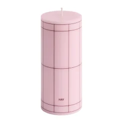 Column Candle blockljus small 15 cm, Light pink-bordeaux grid