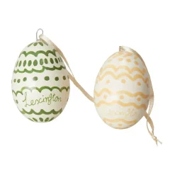 Easter Eggs in Papier Maché påskhänge 2-pack, Green-yellow