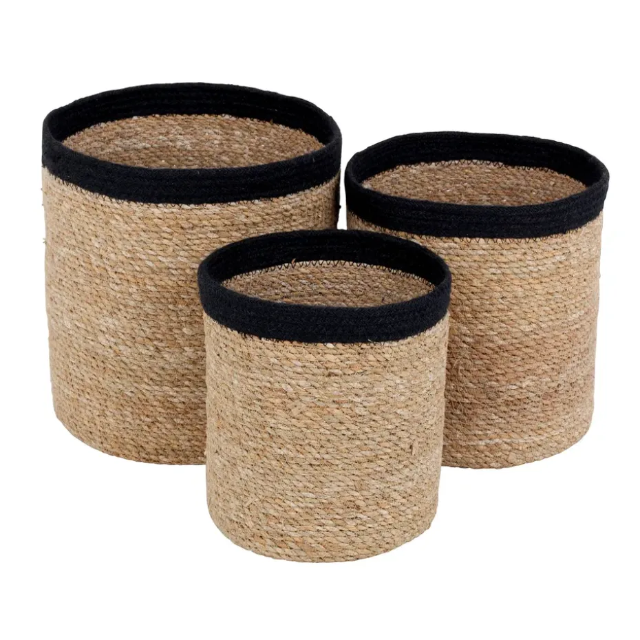 Emil förvaringskorg 3-pack small, Natur-svart