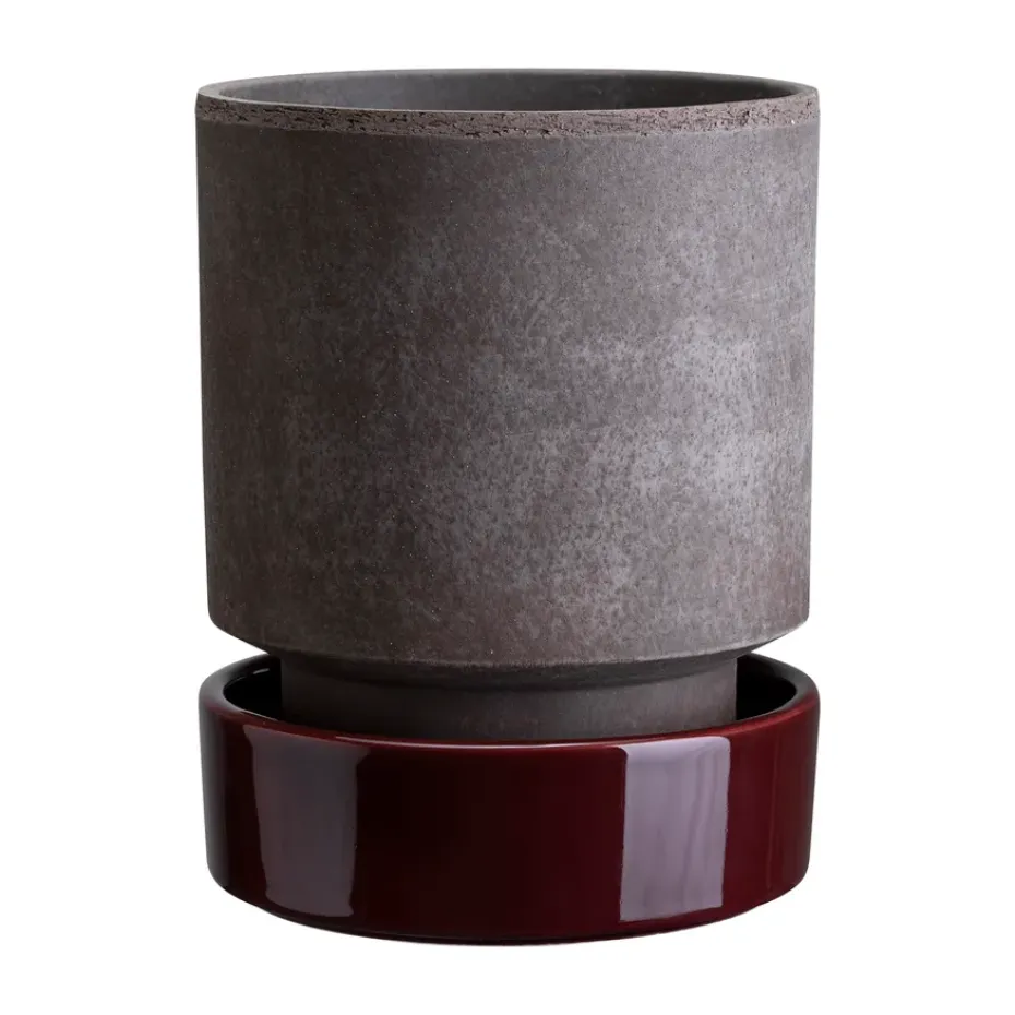 Hoff kruka, Ø14 cm, Raw Grey-Deep Burgundy