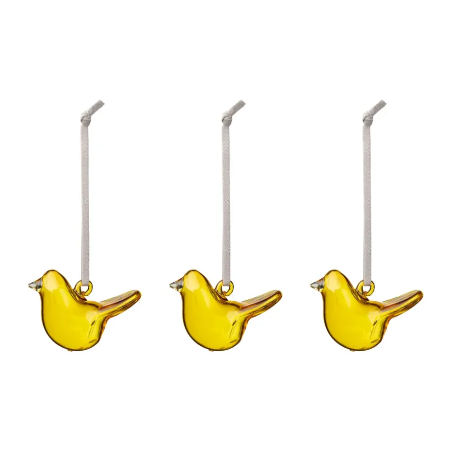 Iittala glasfågel, Gul, mini, 3-pack