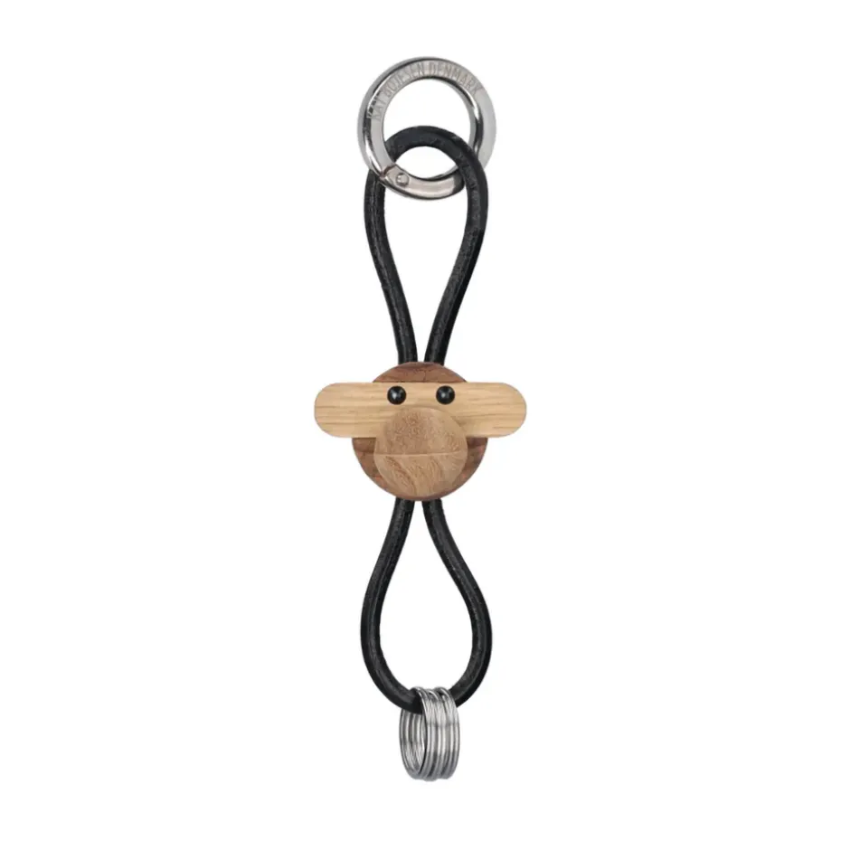 Kaj Bojesen apa nyckelring, Teak-limbaträ, svart läder