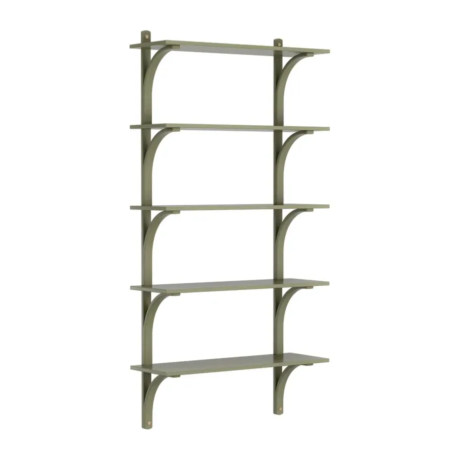 Levi hylla 5 hyllplan, Moss green-mässing, 90 cm