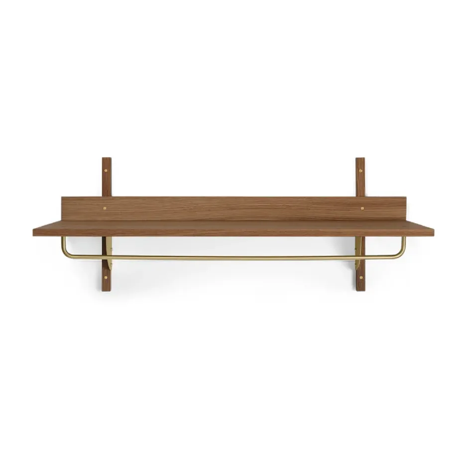 Sector hylla med stång 37x87 cm, Smoked Oak, brass