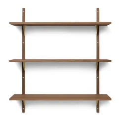 Sector hylla triple wide, Smoked Oak, brass