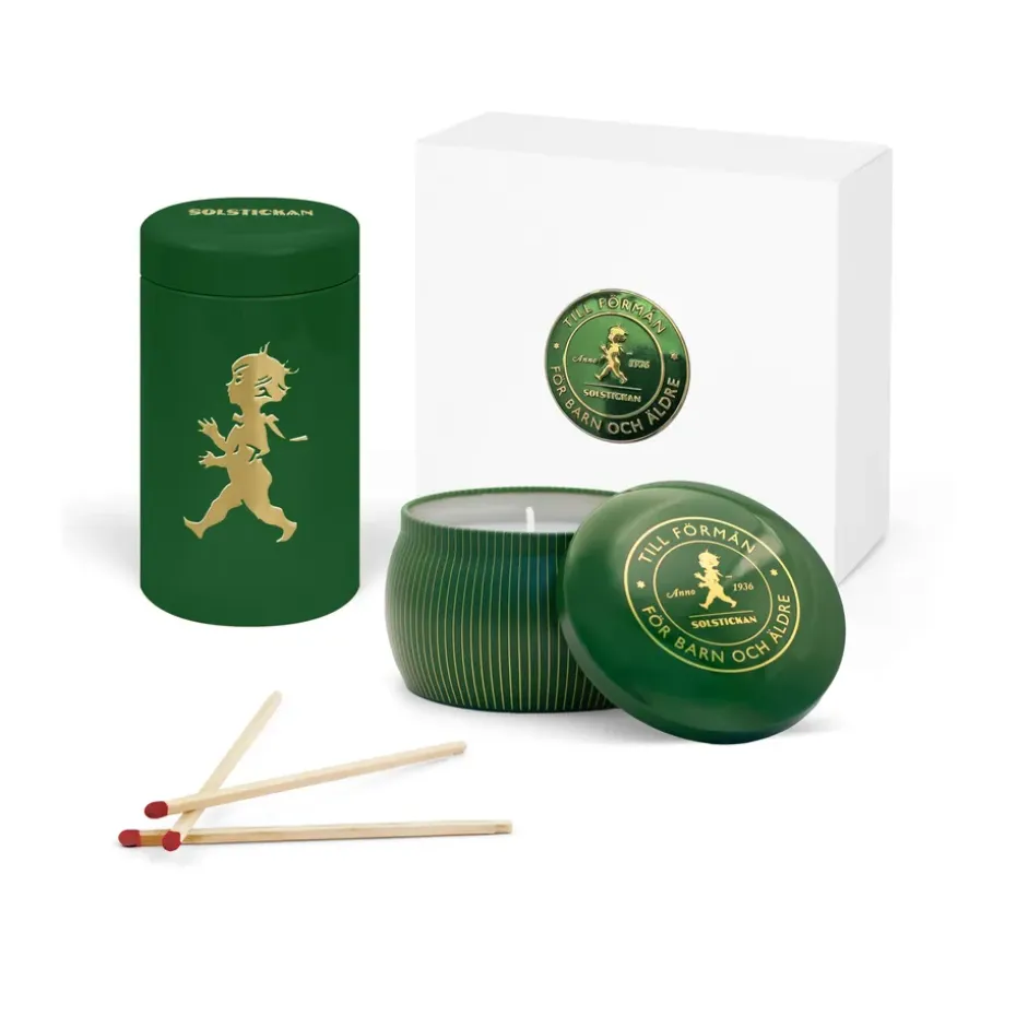 Solstickan presentbox doftljus + tändsticksrör, Grön-doftljus barrskog