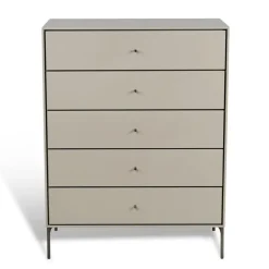 Volt byrå 5 lådor beige, Detaljer i rostfritt stål