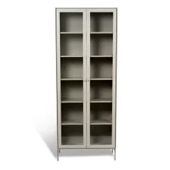 Volt vitrinskåp 190 cm beige, Detaljer i rostfritt stål
