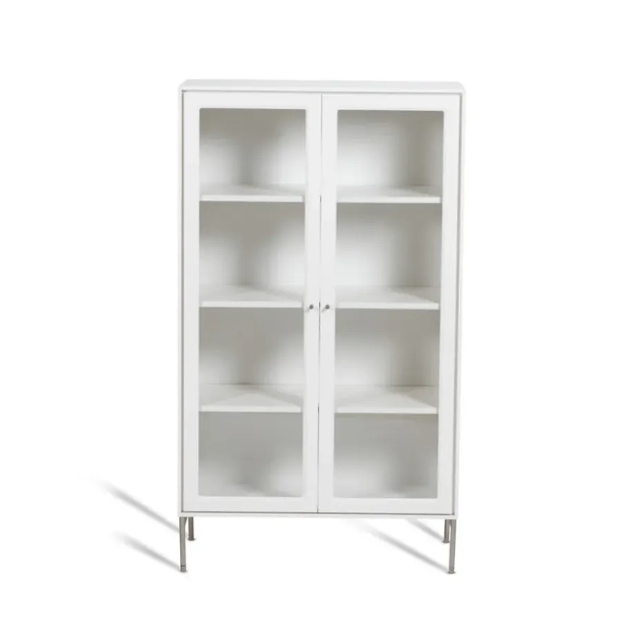 Volt vitrinskåp 130 cm vitlack, Detaljer i rostfritt stål