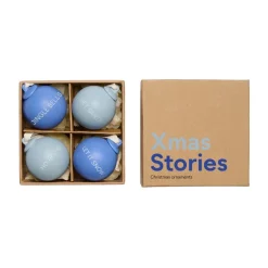 XMAS Stories julgranskula Ø4 cm 4 delar, Cobalt blue-light blue